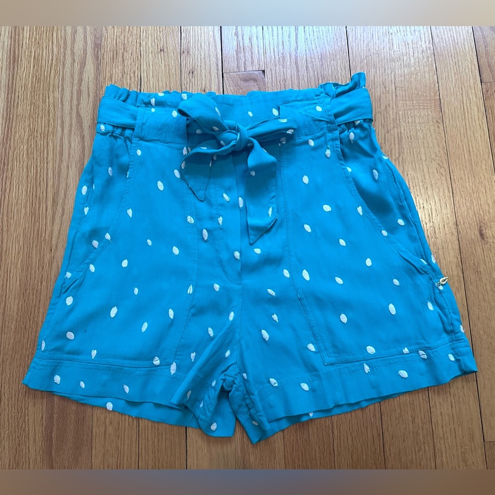 Fabienne Chapot By Anthropologie Relaxed City Shorts Teal Tie High Waist Size 34